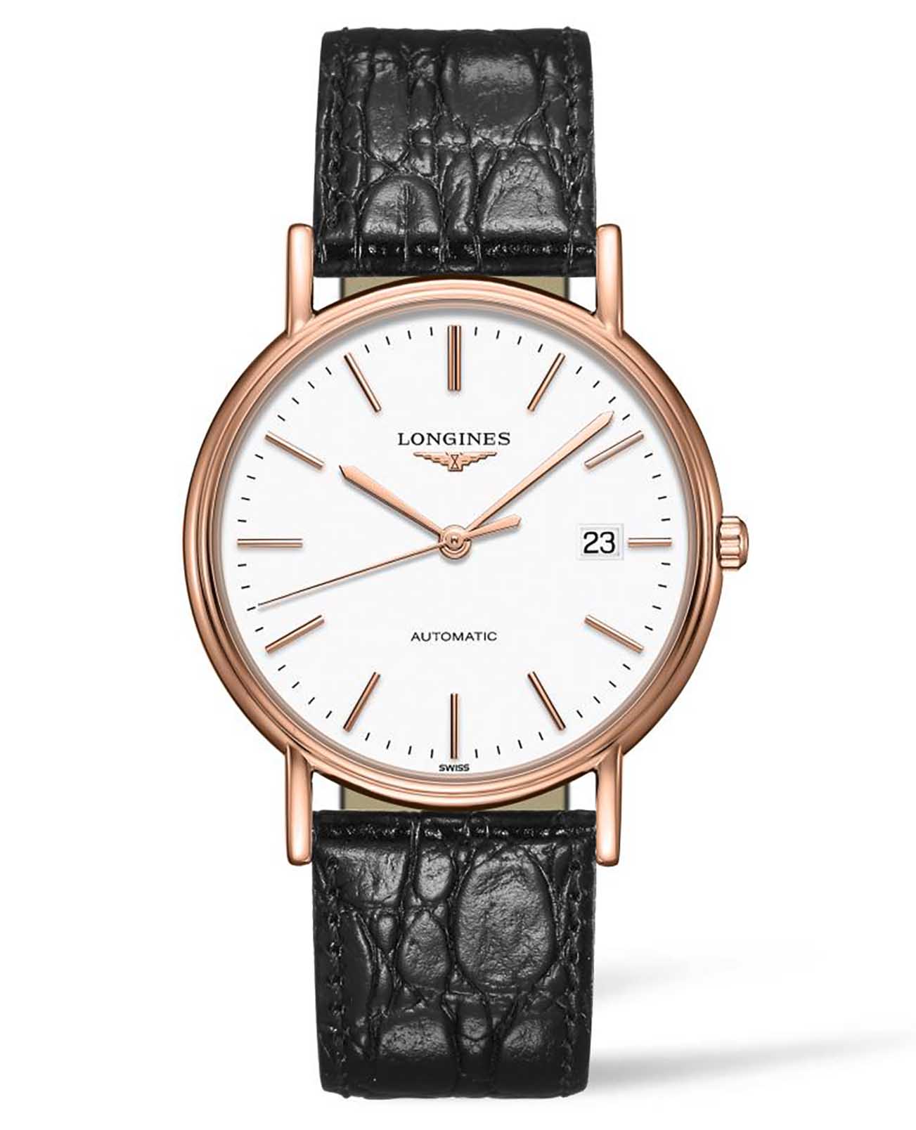 Longines Longines Presence L4.921.1.12.2  L49211122 механические женские часы белый циферблат, браслет кожаный — вид спереди